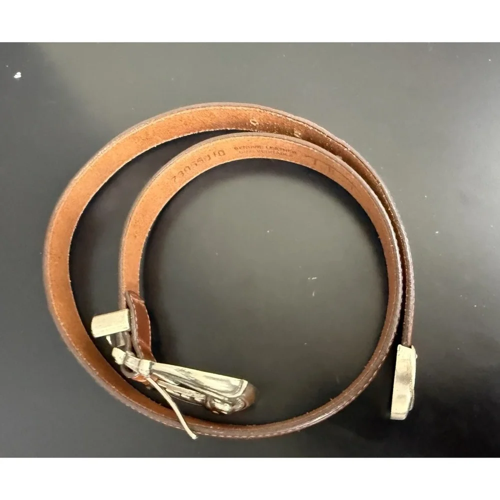 Talbots Brown Leather Belt Western Buckle Gardening Charms Small‎ USA Made 32